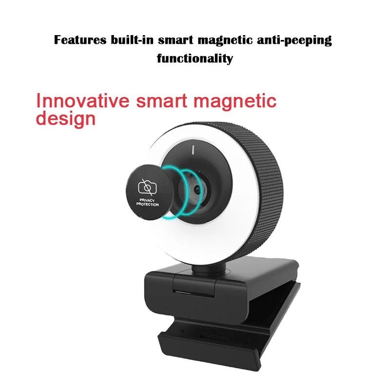 1080P Webcam Live Streaming Fill Light Web Cam for Pc USB Camera Auto Focal 60FPS for Online Study Conference Video Recording