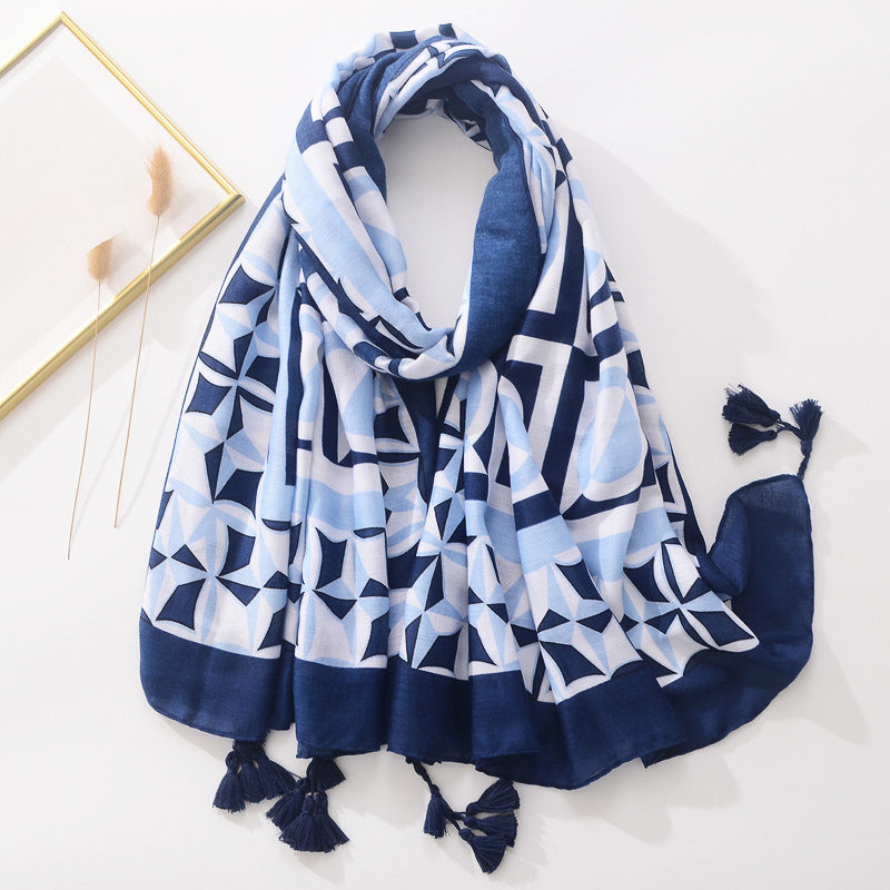 Spring Scarf Pink Blue Floral Paisley Printed Scarves Women Lady Girl Cotton Linen Bohemian Scarf For Summer Beach Shawl Bandana