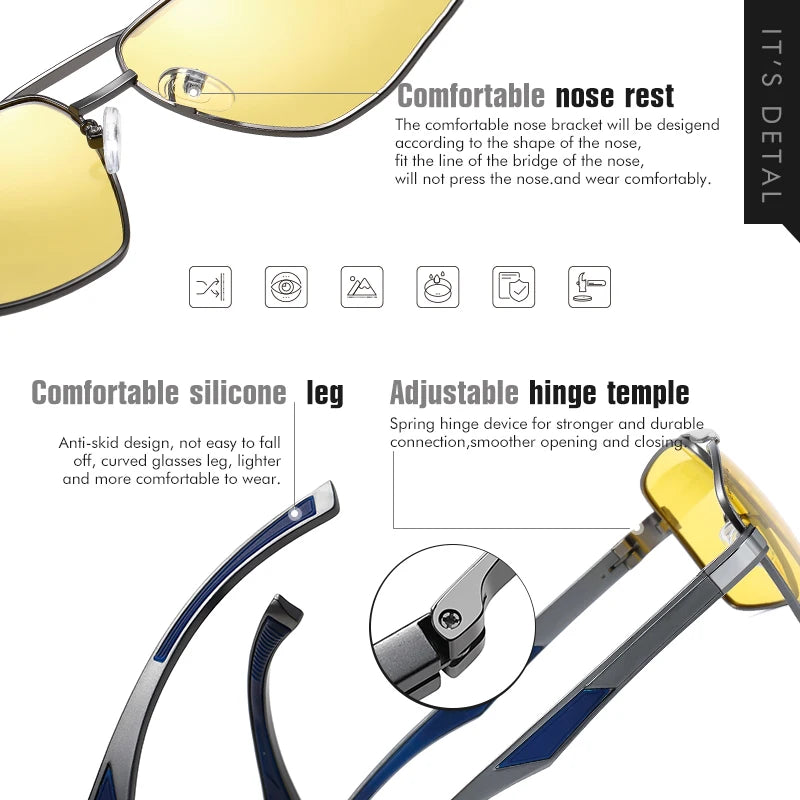 Photochromic Polarized Night Vision Driving Sunglasses UV400 Yellow Lens Goggles for Men Women