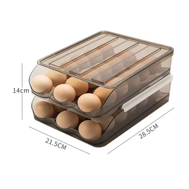 Automatic Rolling Egg Box Multi-Layer Rack Holder – Refrigerator Egg Storage Basket Kitchen Organizer