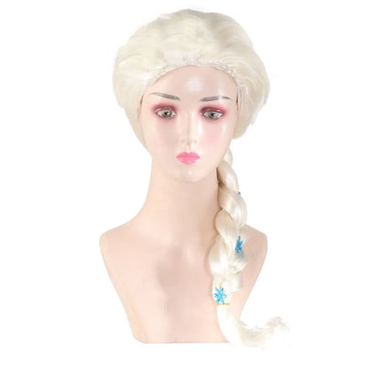 Princess Girls Elsa Cosplay Wig Cute Snow Queen Dress Up Briad Elsa Hair Cosplay Wigs Halloween Carnival Purim Masquerade Party