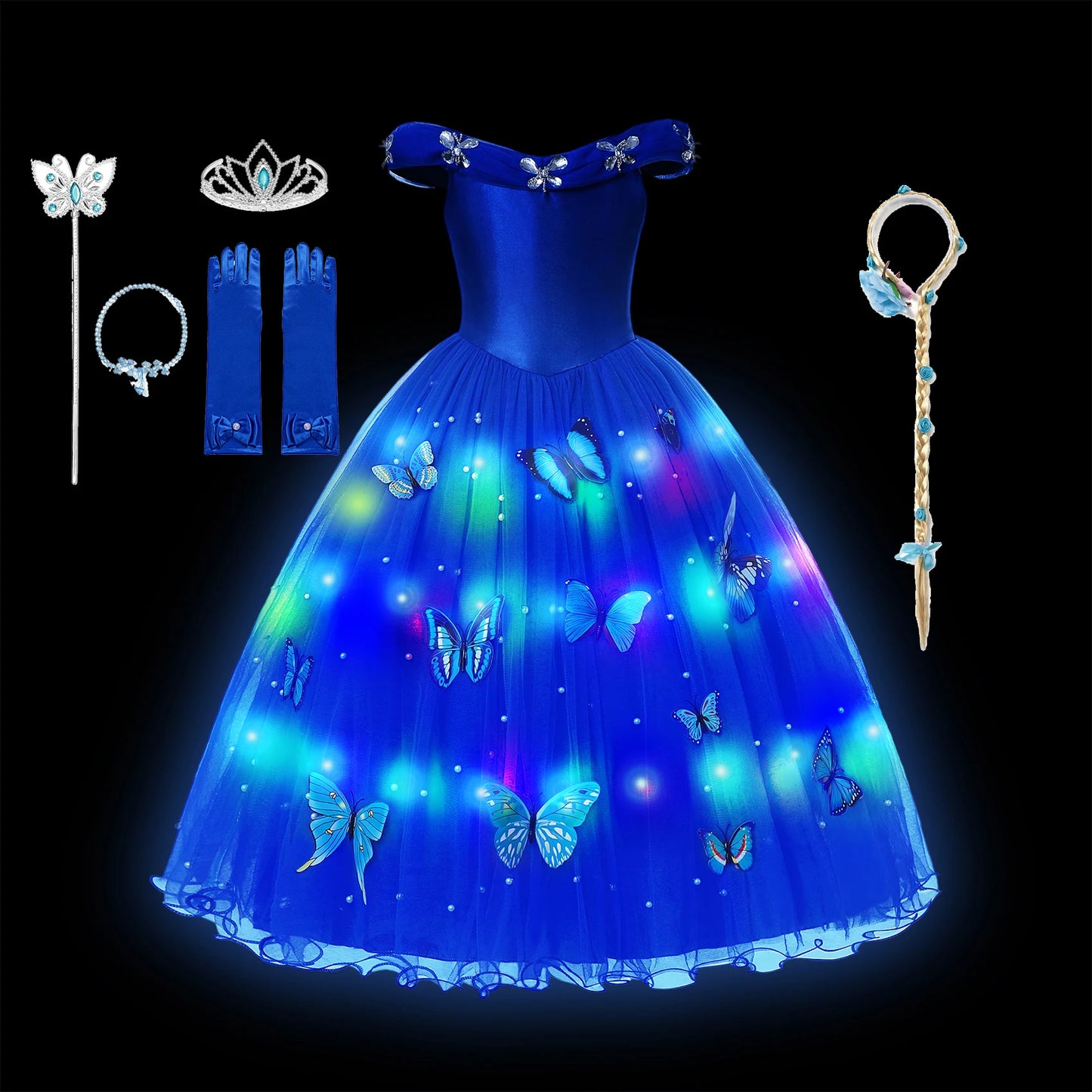 Led Light up Girls Cinderella Princess Dress Disney Cinderella Cosplay Christmas New Year Party Costume Kids Birthday Gown