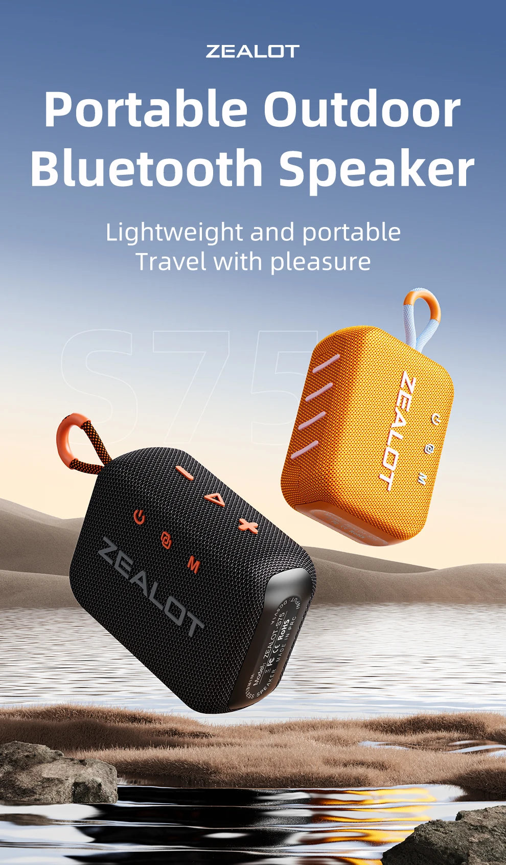 ZEALOT S75 Outdoor Portable Speaker Dual-Driver Bluetooth Speaker, IPX6 Waterproof, True Wireless Stereo for Outdoor