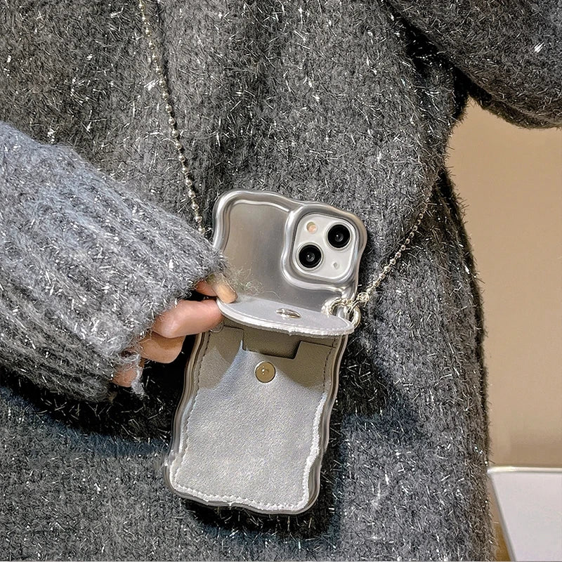 Luxury Glossy Pearl Lanyard Mini Bag For iPhone 14 13 Pro Max TPU Korea Lady Lens Protection Anti-Drop Soft Cover