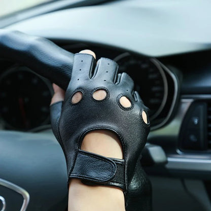 Mens Sheepskin Half Finger Gloves For Fitness Driving High Quality Genuine Leather Gloves Fingerless Brown Driver Sports Cycling