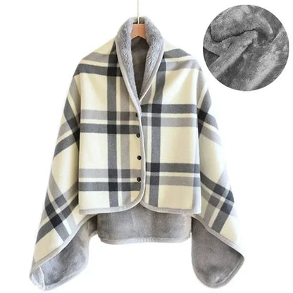 Warm Winter Cloak Shawl Blanket Button Flannel Thickened Wearable Moisture Absorption Heat Cape Cover Office Nap Shawl Cover