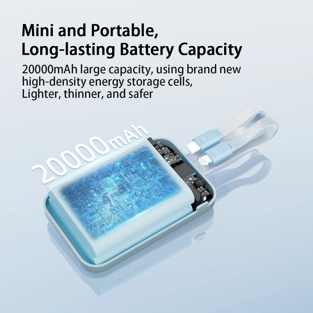 20000mAh Portable Power Bank 45W Type-C Super Fast Charging Built-in Dual Charging Cables for iPhone 17 16 Mobile Phone Xiaomi