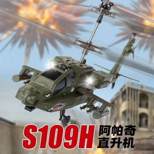 Simulation Apache Twin Paddle S109 Helicopter 20cm Multi-function Remote Control Electric Plane Toy Small Aircraft Gifts