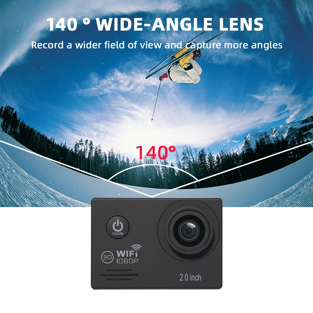 Action Camera 1080P/30FPS WiFi Bicycle Mini Camera 140° Wide-angle  Underwater Waterproof Cameras Outdoor Sports Video Recording