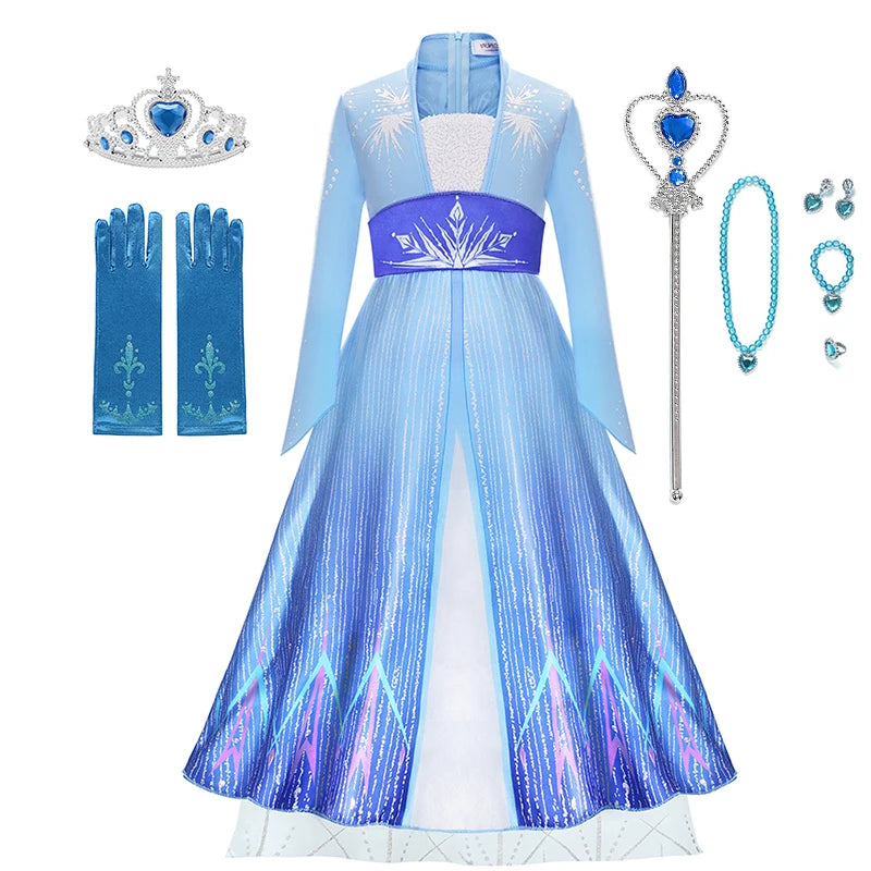 Disney Frozen Girls Dress Elsa 2  Children Christmas Party Princess Costume Kids Snow Queen Performance Elegant Dress Vestidos