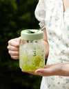 600/780ml Grass Pattern Mug With Straw And Lid Glass Tumbler With Graduated Heat Resistant Cup For Coffee Milk Drinkware
