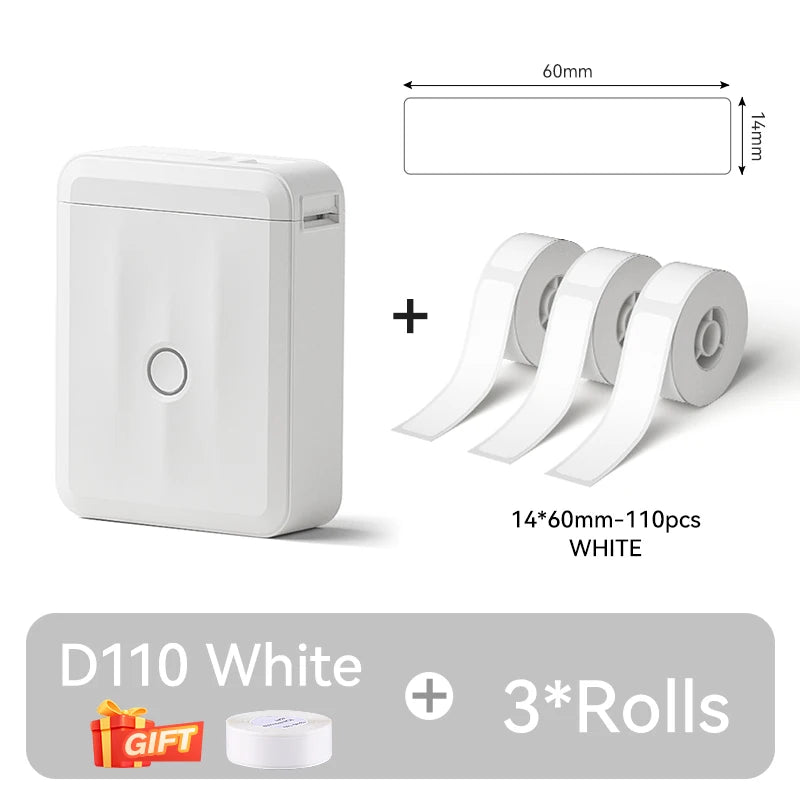 D110 Mini Thermal Label Printer, Portable Bluetooth Label Maker with Tape, Inkless 203 DPI, USB-C Rechargeable
