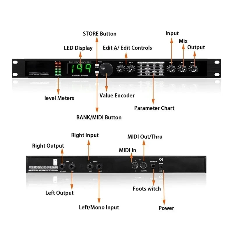 Professional Digital Reverb DSP Audio Processor with Multi Effect Equalizer