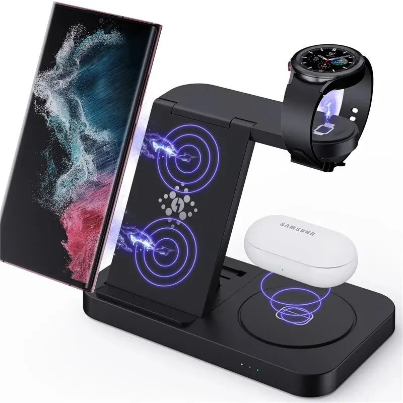 4 In 1 Wireless Charger Stand For iPhone 15 14 13 12 Samsung S23 S22 Ultra Note Galaxy Watch Foldable Fast Charging Station Dock