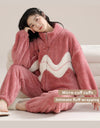 Women’s Christmas Fleece Pajama Set – Warm Flannel Zipper Sleepwear, Thick Coral Velvet
