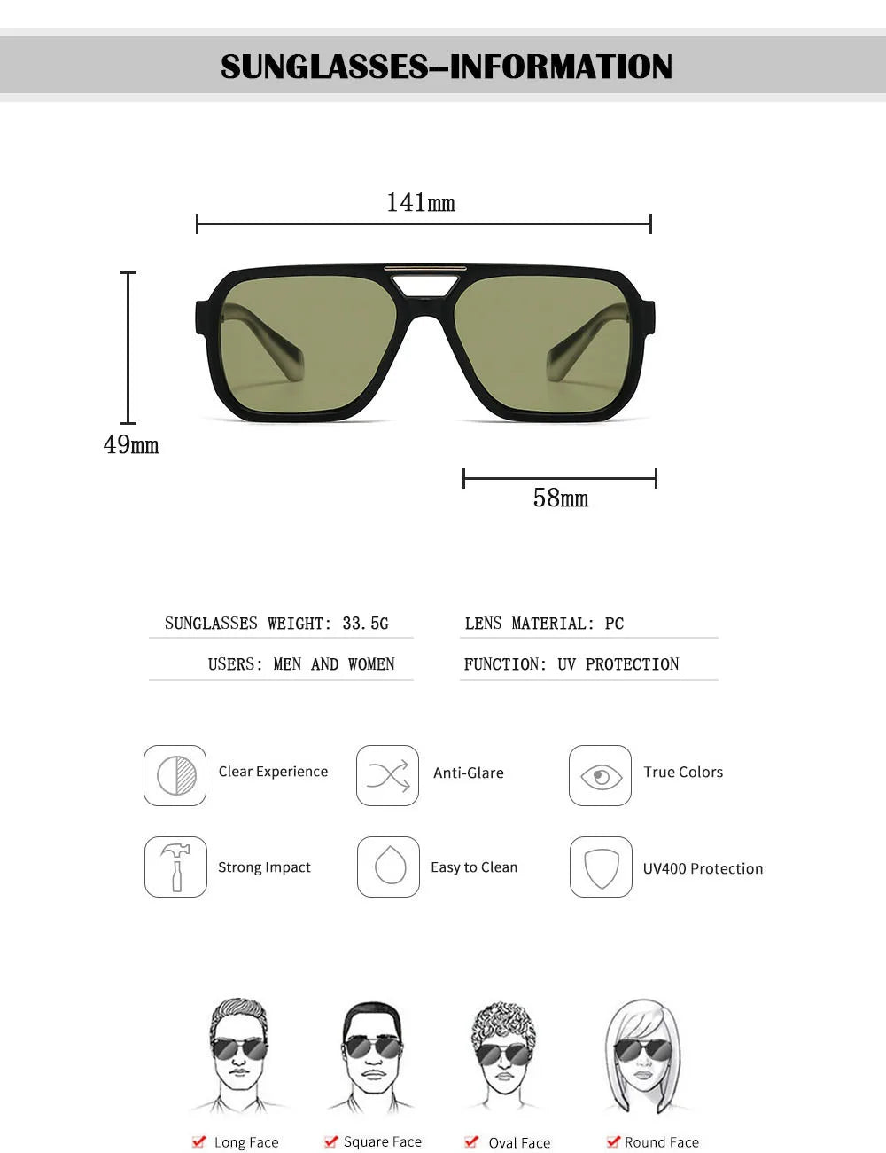 Square Frame Vintage Sunglasses With UV400 Protection
