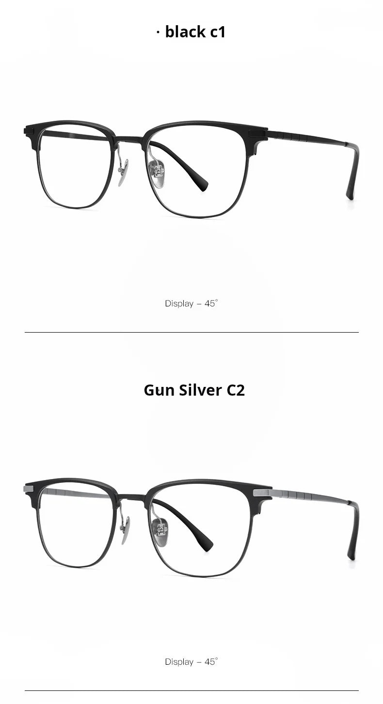 Mens Retro Oval Lightweight Pure Titanium Eyeglasses Frames