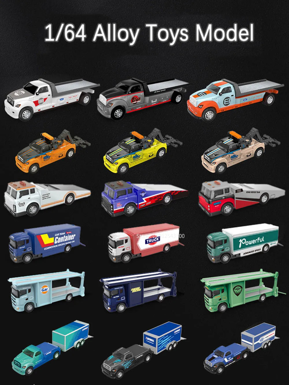 Scale 1:64 Container Alloy Trailer Model Toy Car Diecast Metal Movable Joint Pull Back Rescue Engineering Vehicles Gifts for