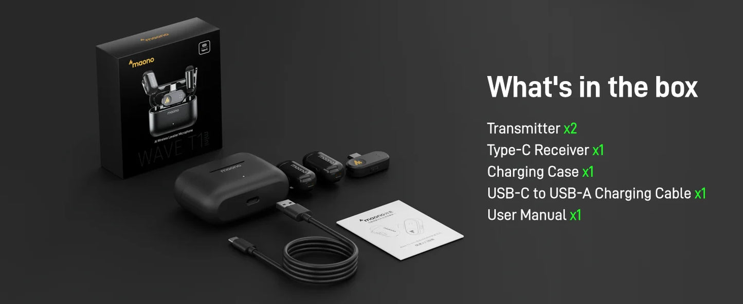Wireless Lavalier Microphone with AI Noise Cancellation and App Control