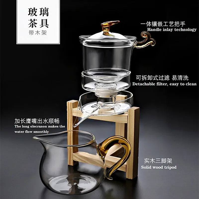 Heat-resistant glass tea set magnetic water diversion rotating cover bowl semi-automatic tea maker lazy teapot Kungfu tea set