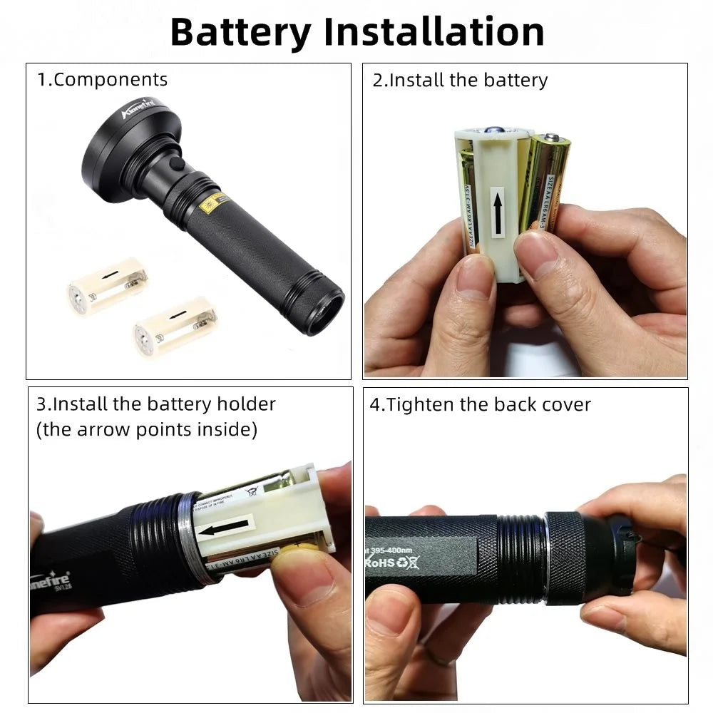 100 LED 395nm UV Blacklight Flashlight For Detection