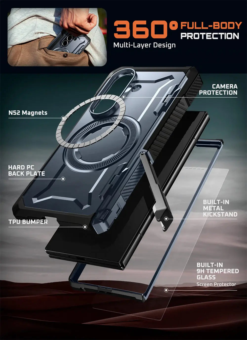 For Samsung Galaxy Z Fold 7 Case UB Grip Anti-Scratch Heavy Duty Rugged  Phone Case with Screen Protector