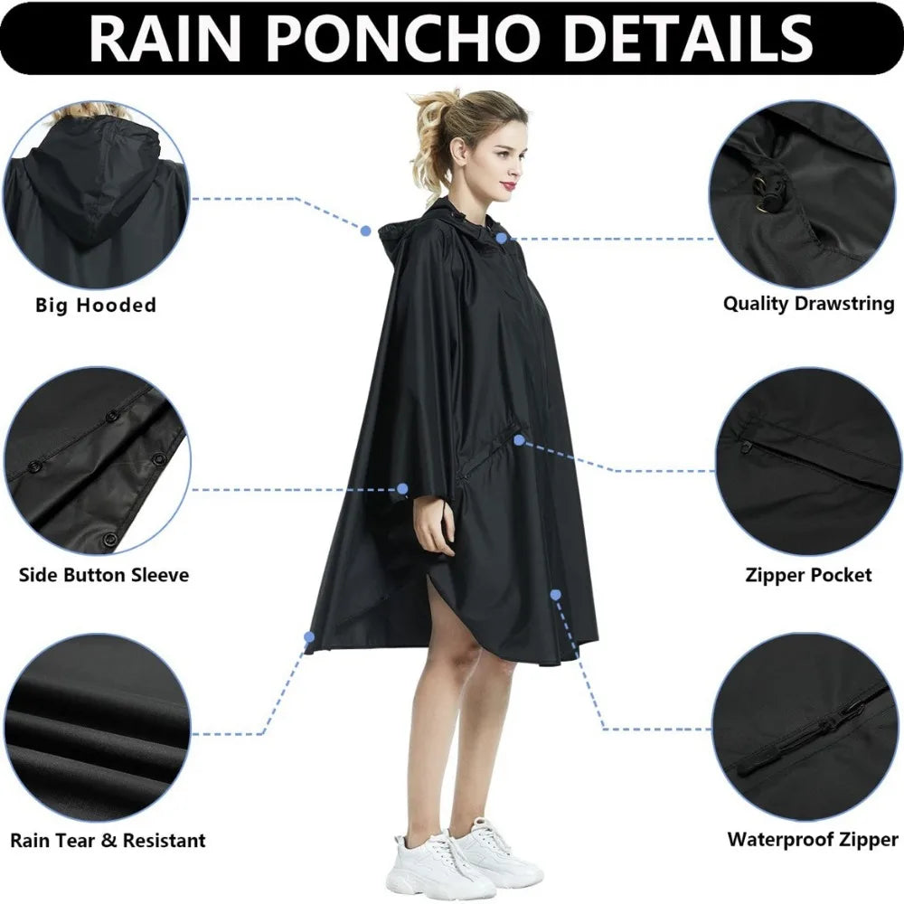 Three in One Waterproof Rain Poncho with Hood and Sleeves for Hiking