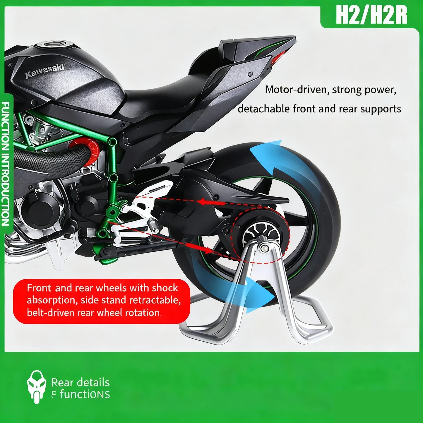 1:9 Kawasaki H2R Ninja With Spray Alloy Motorcycle Model Toy Vehicle Collection Sound and Light Off Road Autocycle Toys Car