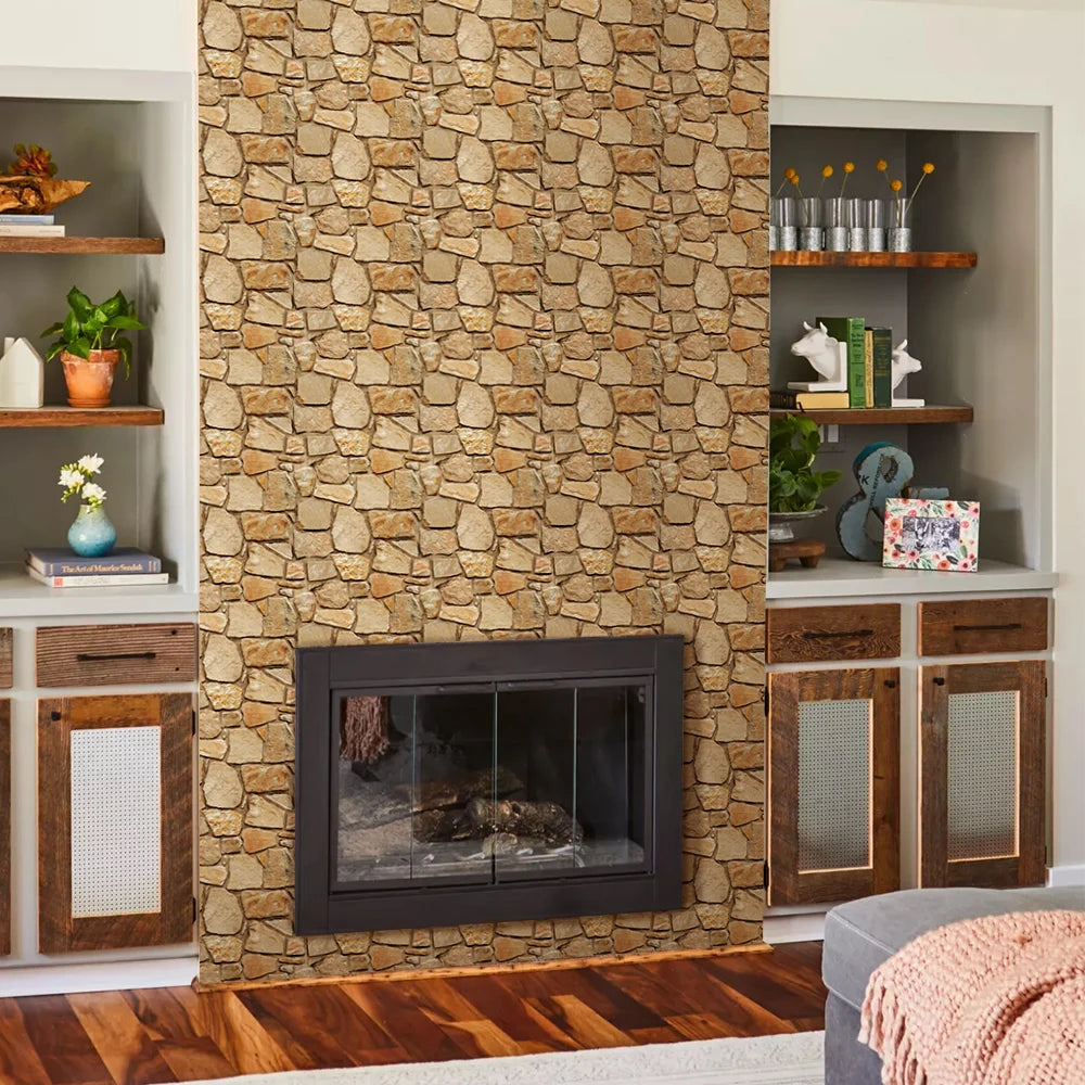 10pcs 3D Faux Stone Wall Panels Peel and Stick Wall Tiles Decorative 3D Wall Sticker Self-adhesive Wall Tile Sticker