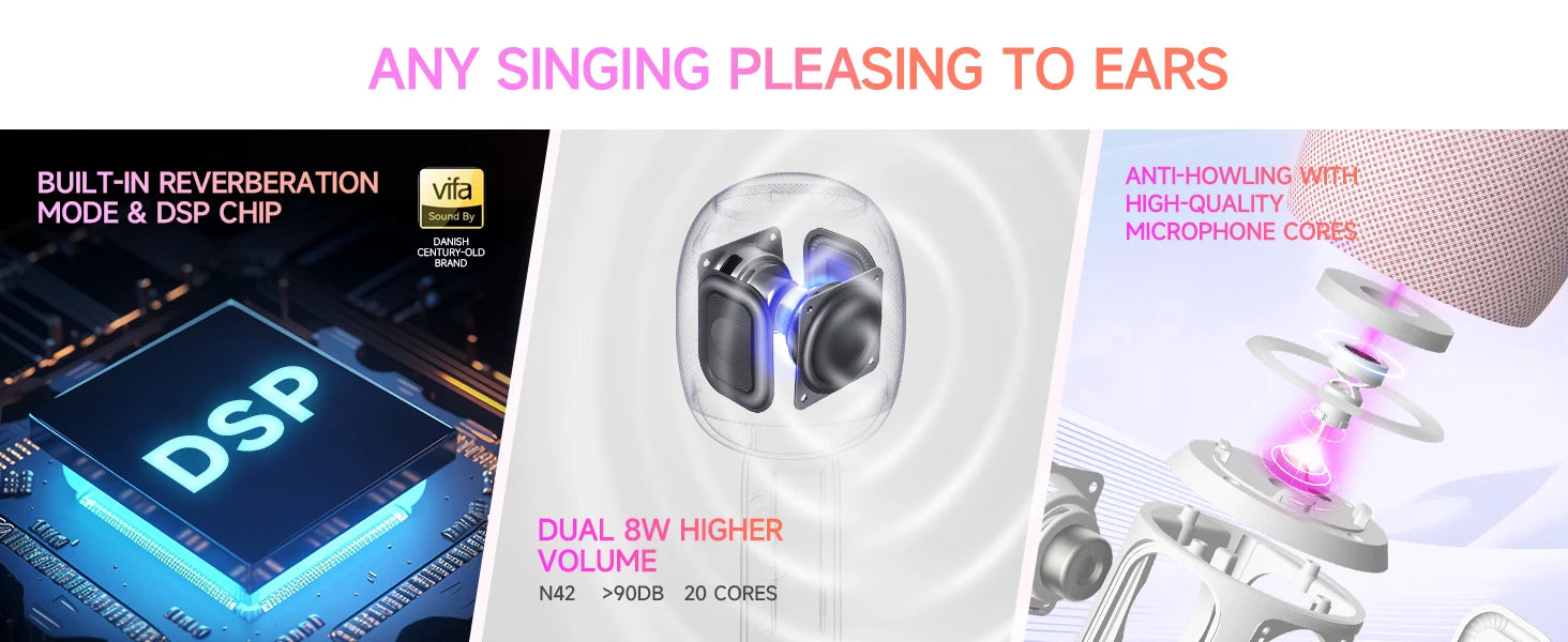 Wireless Bluetooth Karaoke Microphone, 5-in-1 Portable Handheld Mic Speaker with Dynamic Lights, Karaoke Microfono for Car