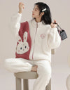 Women’s Winter Flannel Pajama Set – Warm Coral Fleece Loungewear with Cute Bunny Design