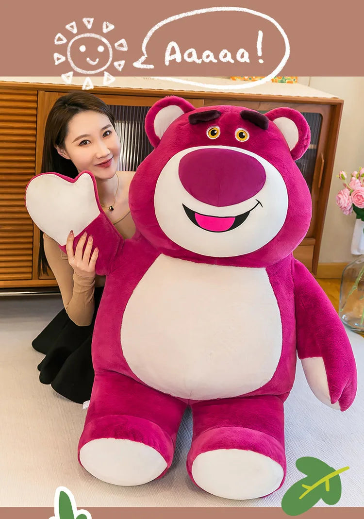 80cm Kawaii Strawberry Bear Plush Toy Bia Size Lotso Stuffed Doll Large Soft Animal Kids Birthday Gift for Girls and Children