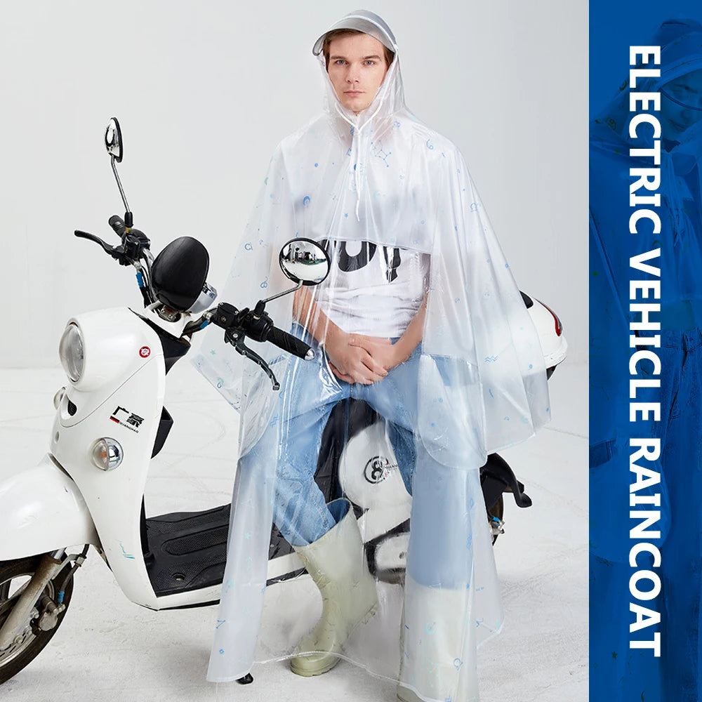 Long Waterproof Motorcycle Rain Poncho with Hood Visor and Sleeves