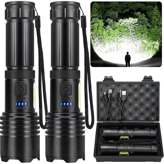 High Power Rechargeable LED Flashlight With COB Side Light And Zoom