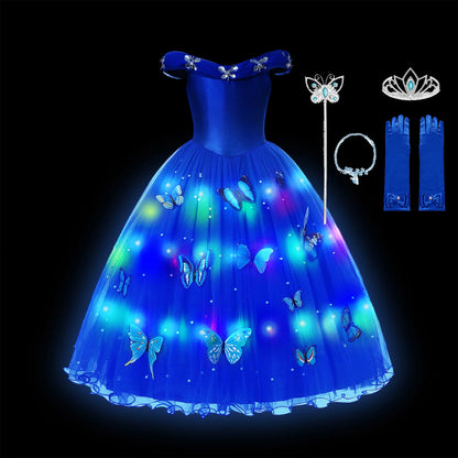 Led Light up Girls Cinderella Princess Dress Disney Cinderella Cosplay Christmas New Year Party Costume Kids Birthday Gown