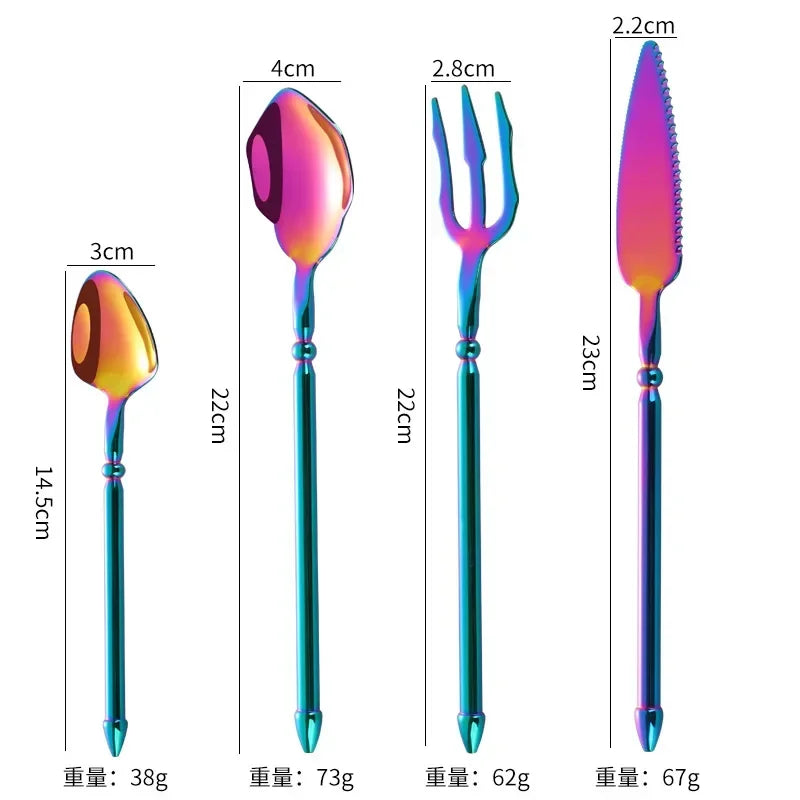 4pcs Upscale Cutlery Set 304 Stainless Steel Spoon and Fork Set Household Trident Kitchen Utensil Western Dinnerware Home Decor