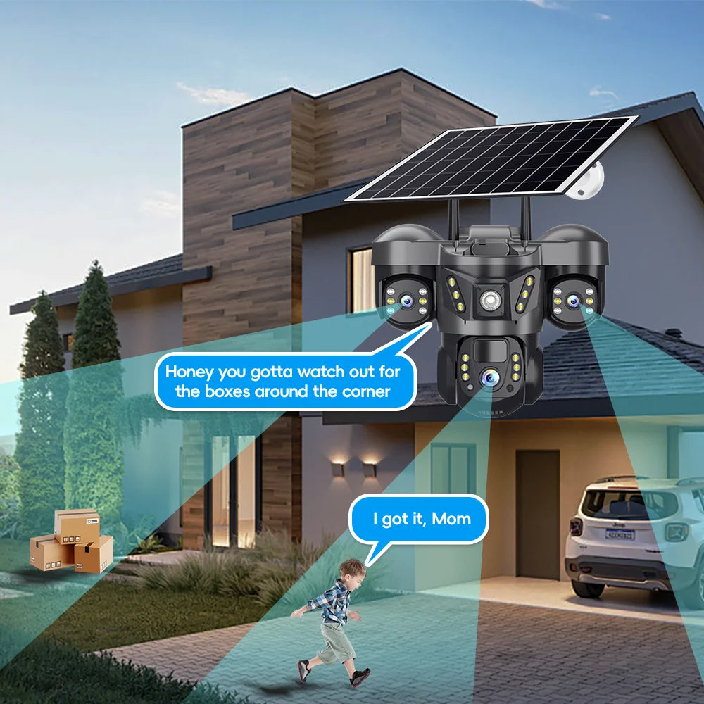 Solar Camera 4G Sim Card 15MP Outdoor 3 Lens 3 Screen PIR Human Detect Network IP Cameras Night Vision CCTV Security Protection