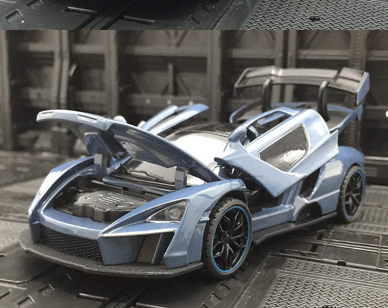 1/32 Diecasting Alloy Senna Sports Car Models Toys Simulation Vehicles with Sound Light Pull Back Supercar Toys