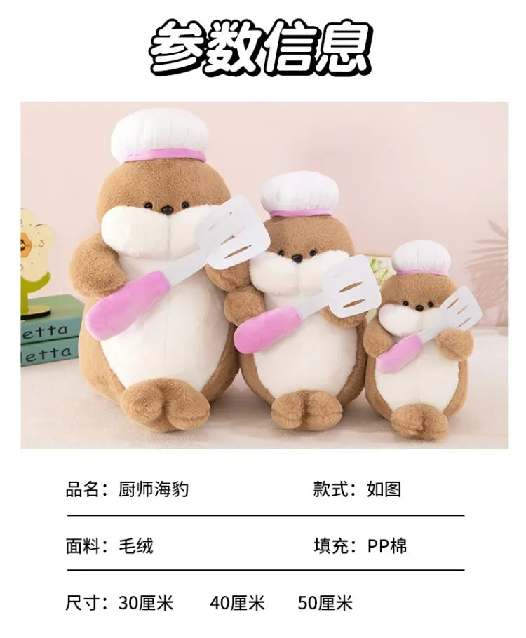 50cm Kawaii Plush Toy Stuffed Doll Anime Chef Seal Cute Large Animal Doll Kids Birthday Gift for Children Plushie Toy