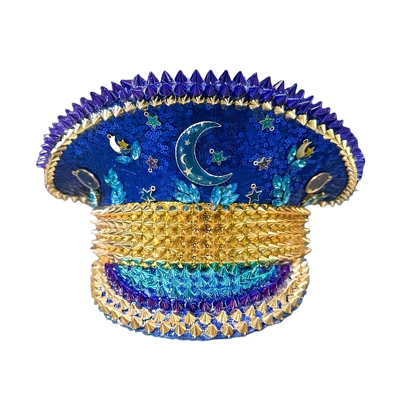 Ramadan Festival Captain Hat Moon Blue Gold Rivet Unisex Adult Military Cap Rhinestone Hen Do Hat Steampunk Masquerade Party