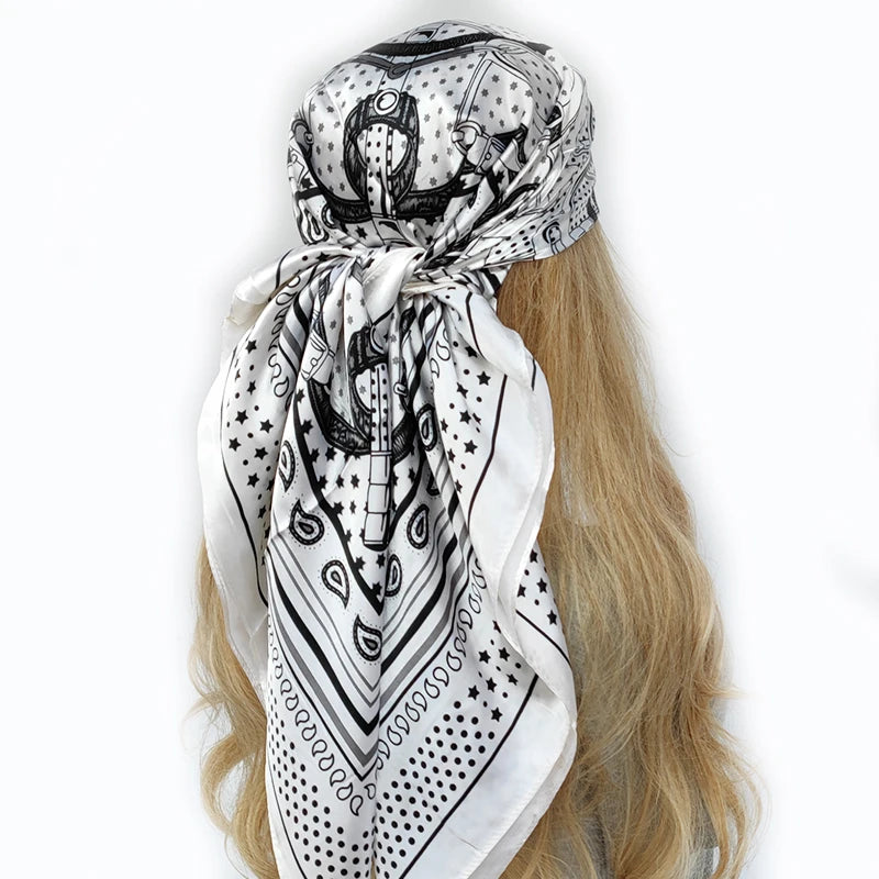Retro Women Silk Scarf Bandanna Fashion Bohemian Pattern Square Hijab Lady Wrap Headband foulard muffler