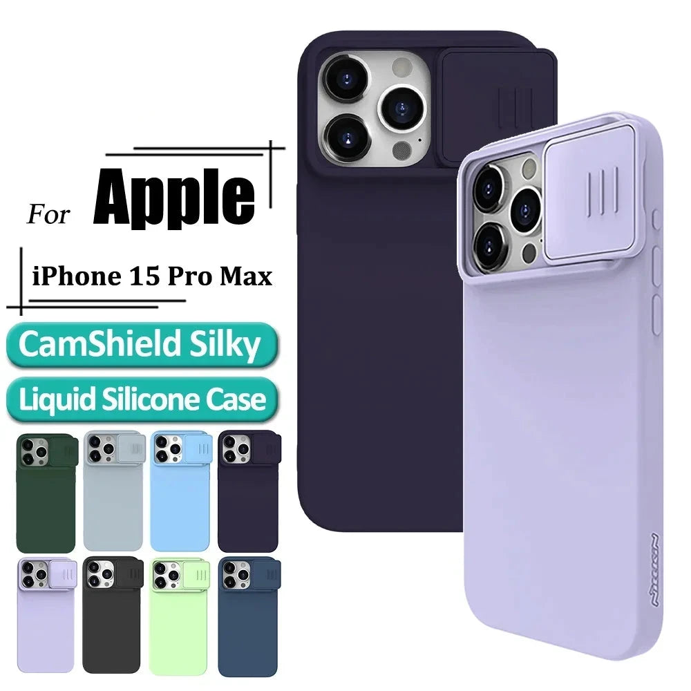 CamShield Silky Case For iPhone 15 Pro Max Phone Case Camera Slider Liquid Silicone Shockproof Back Cover