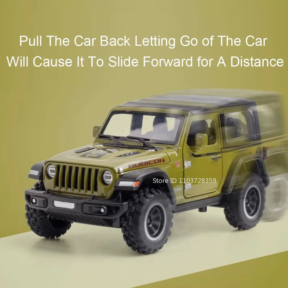 1:32 Wrangler Rubicon Diecast Off-road Vehicle Alloy Model Toys Car Doors Opened with Sound Light Pull Back Police Cars  Gift
