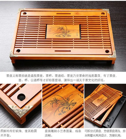 Yixing Ceramic Kung Fu Tea Set Solid Wood Tea Tray Teapot 27-piece Tea Suit