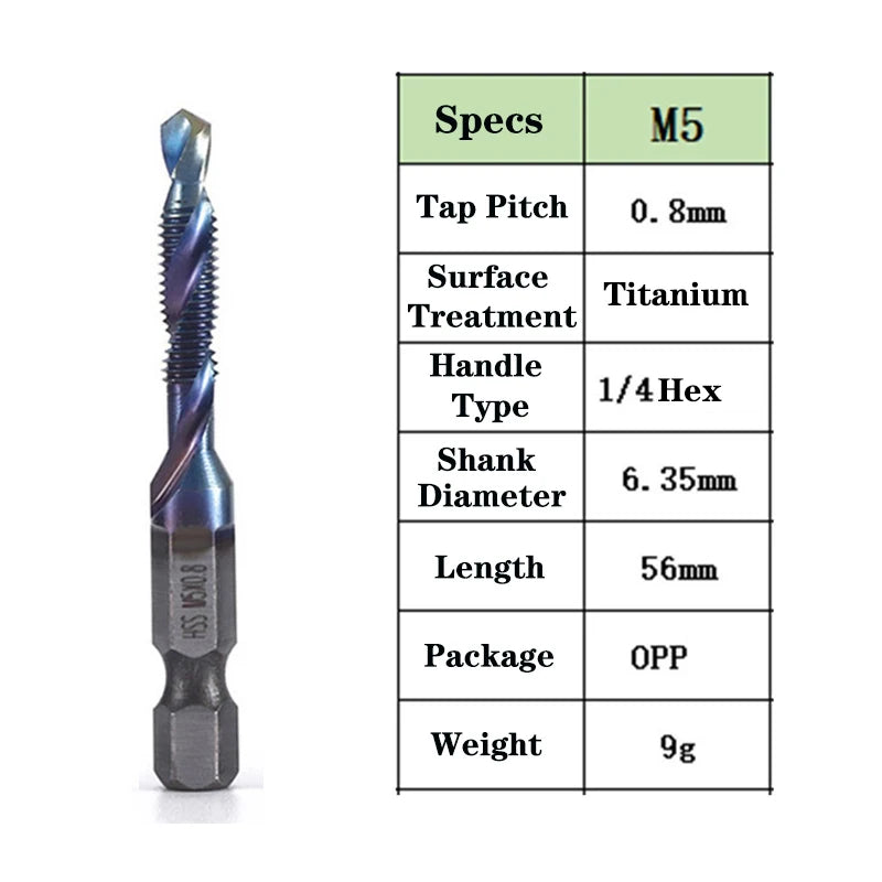 1pcs Hex Shank Titanium Plated HSS Screw Thread Metric Tap Drill Bits Screw Machine Compound Tap M3 M4 M5 M6 M8 M10 Hand Tools