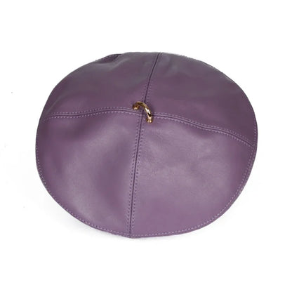 Spring/Winter 100% Real Leather Beret Hat Women Fashion European Pumpkin Painter Caps Female Rainbow Color Purple/Blue Thin Boin