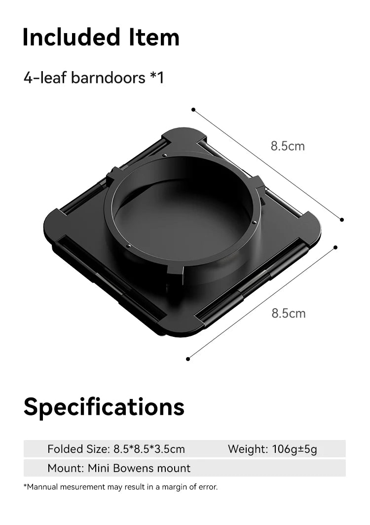 Four-Blade Light Barrier – Mini Bowens Mount for LT028 40W COB LED