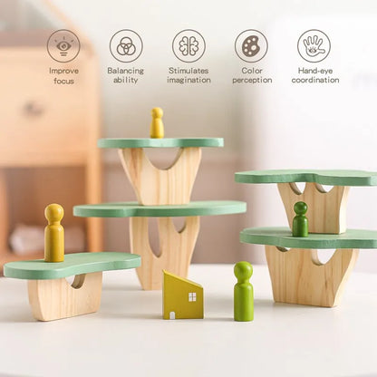 Montessori Wooden Tree Block Toys for Children Ornament Decoration Baby Stacking 3D Toy Wooden Blocks  Stacker Balancing Games