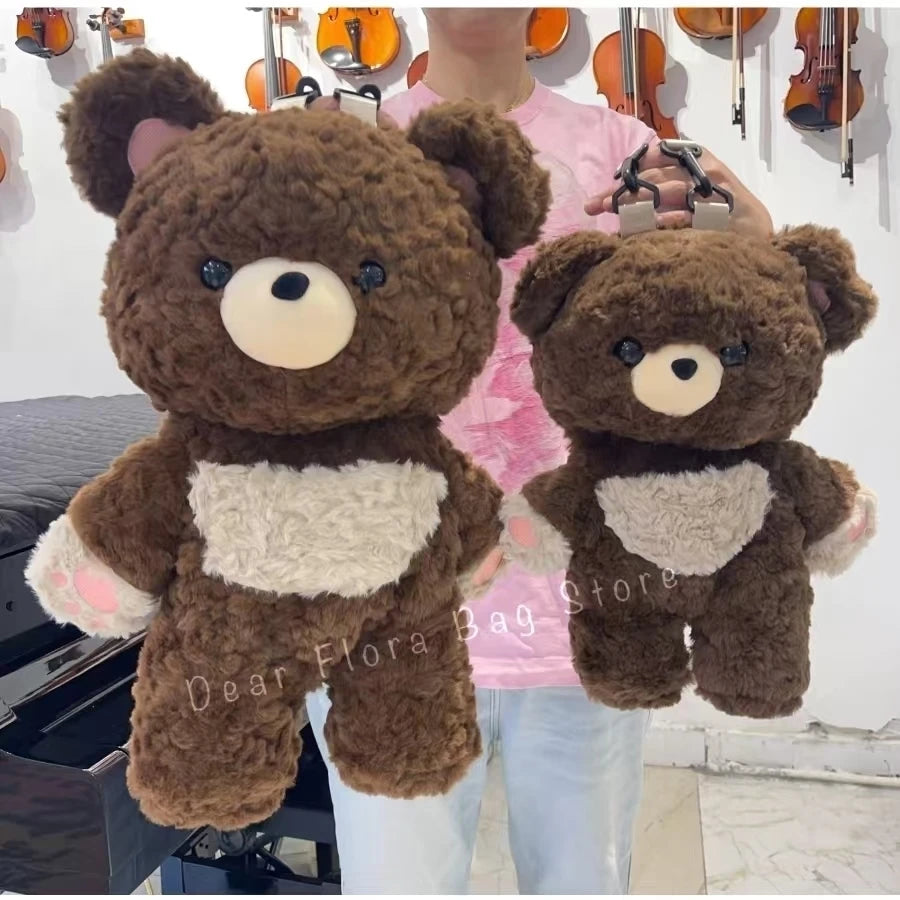 Y2K Cute Brown Bear Plush Backpack Soft Shoulder Bag