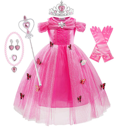 Girls Sleeping Beauty Aurora Princess Halloween Cosplay Dress Off Shoulder Kids Gift Fancy Party Princess Clothing